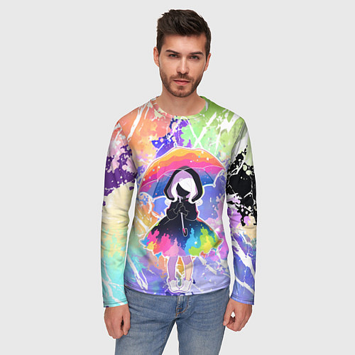 Мужской лонгслив Девочка под дождём арт / 3D-принт – фото 3