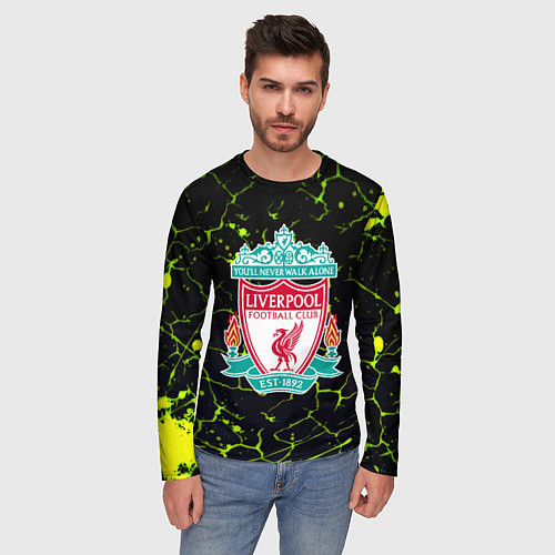 Мужской лонгслив Ливерпуль зеленые трещины / 3D-принт – фото 3