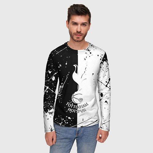 Мужской лонгслив Тоттенхэм черно белые брызги / 3D-принт – фото 3