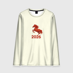 Лонгслив мужской Символ 2026 года красная огненная лошадь, цвет: 3D-принт