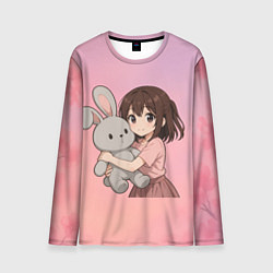 Лонгслив мужской Девочка обнимает зайцика в аниме, цвет: 3D-принт