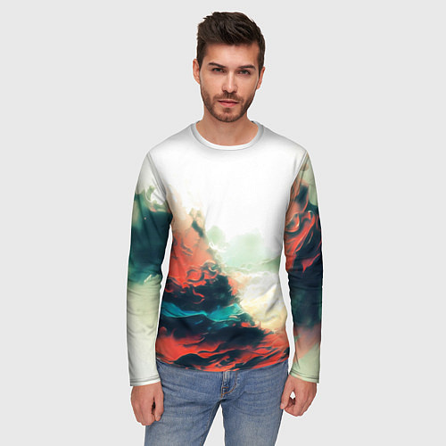 Мужской лонгслив Абстракция с плавными формами краски / 3D-принт – фото 3