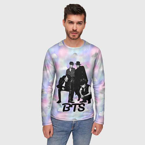 Мужской лонгслив BTS черно-белый стиль / 3D-принт – фото 3