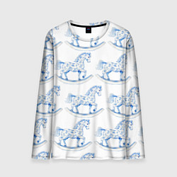 Лонгслив мужской Лошадка качалка гжель, цвет: 3D-принт