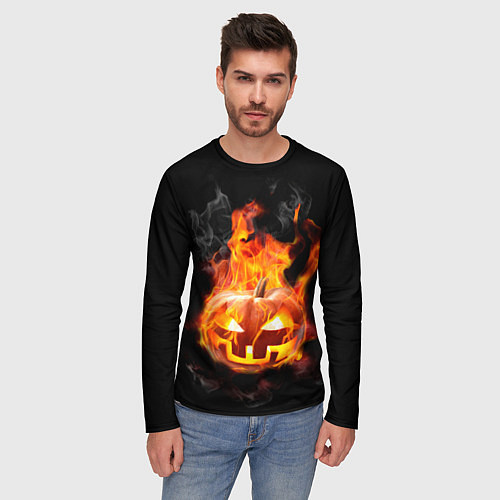 Мужской лонгслив Горящая тыква джек / 3D-принт – фото 3