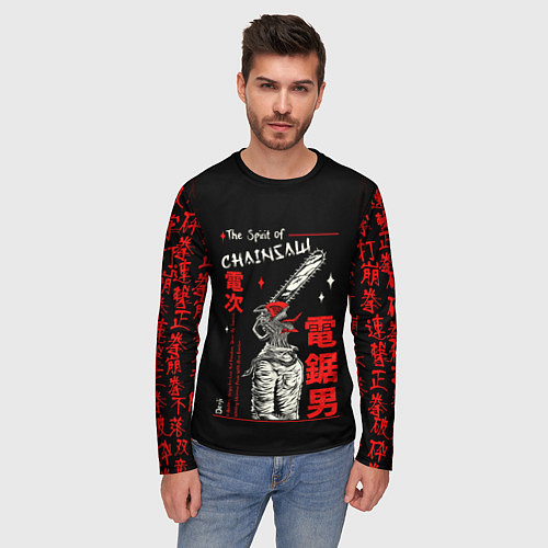 Мужской лонгслив Человек бензопила / 3D-принт – фото 3