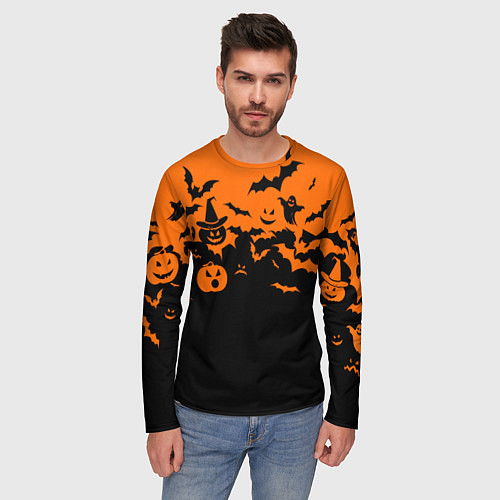 Мужской лонгслив Хэллоуин тыквы и призраки / 3D-принт – фото 3