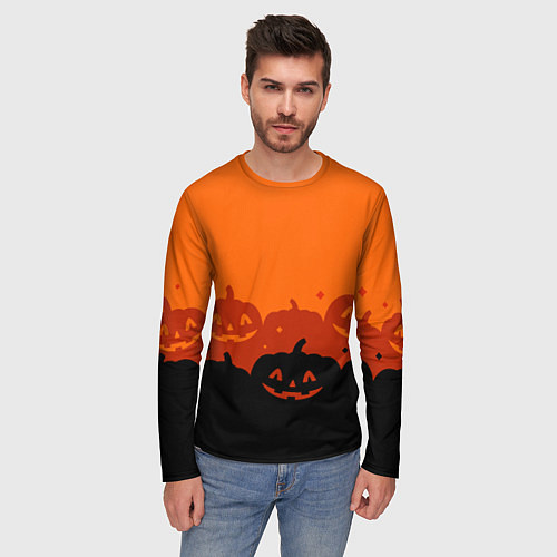 Мужской лонгслив Хэллоуин счастливые тыквы / 3D-принт – фото 3