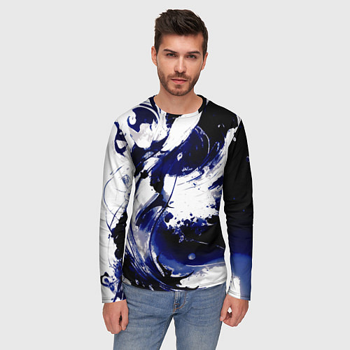 Мужской лонгслив Чёрно-фиолетовый абстракция волна / 3D-принт – фото 3