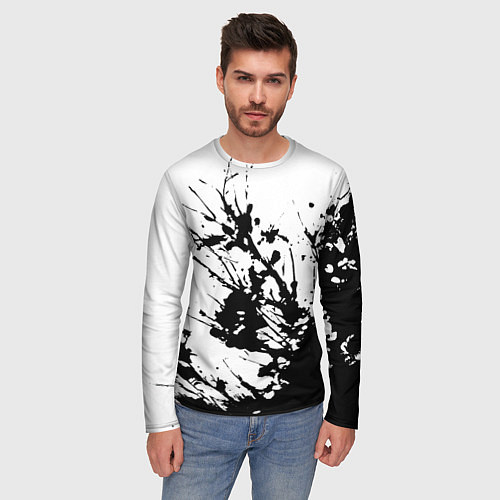 Мужской лонгслив Чёрная взрывная краска на белом / 3D-принт – фото 3