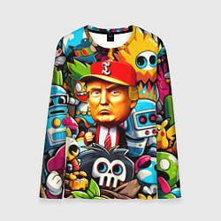 Лонгслив мужской Дональд Трамп в компании мультяшных персонажей, цвет: 3D-принт
