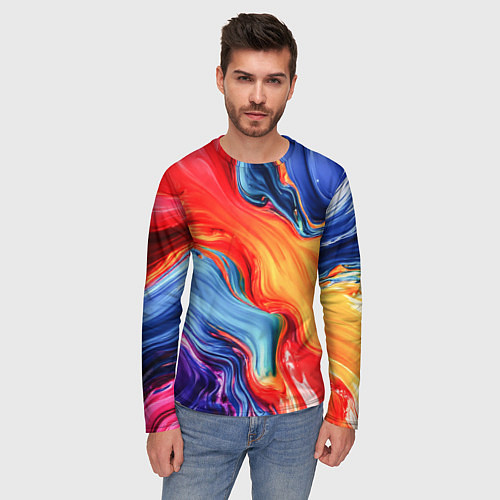 Мужской лонгслив Красно-синие масляные краски смешение абстракция / 3D-принт – фото 3