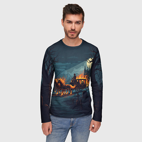 Мужской лонгслив Призраки в горящей конной повозке / 3D-принт – фото 3