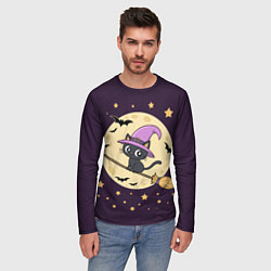 Лонгслив мужской Хэллоуин, кот на метле, луна, цвет: 3D-принт — фото 2