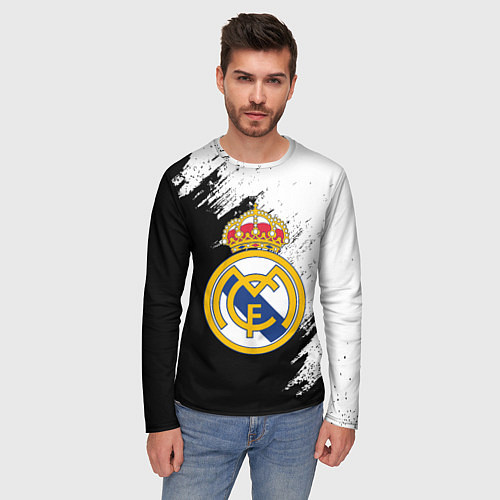Мужской лонгслив Real Madrid текстура штрихи / 3D-принт – фото 3