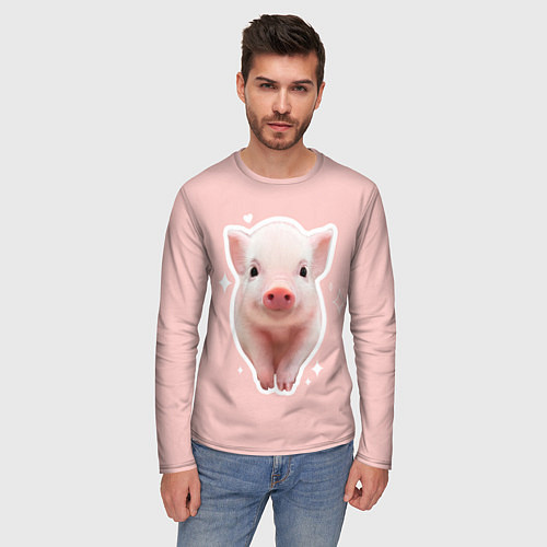Мужской лонгслив Поросенок с розовым пятачком / 3D-принт – фото 3
