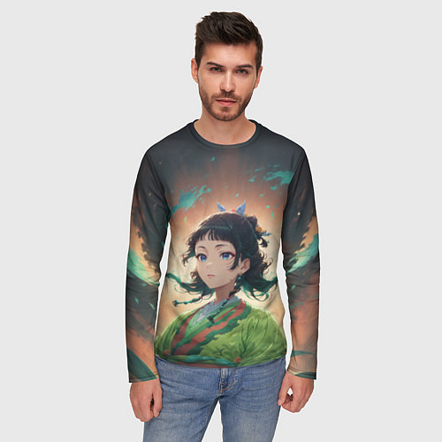 Мужской лонгслив Маомао на фоне облаков / 3D-принт – фото 3