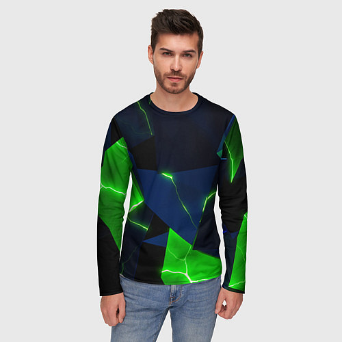 Мужской лонгслив Neon tile green / 3D-принт – фото 3