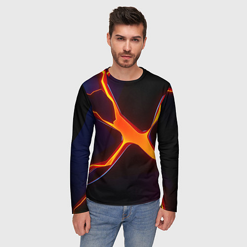 Мужской лонгслив Orange rift / 3D-принт – фото 3