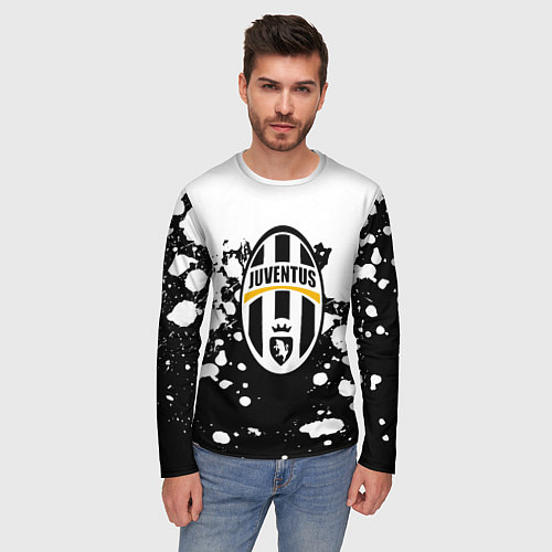 Мужской лонгслив Juventus белые краски текстура / 3D-принт – фото 3