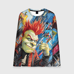 Лонгслив мужской Панк Шрек на фоне домов, цвет: 3D-принт