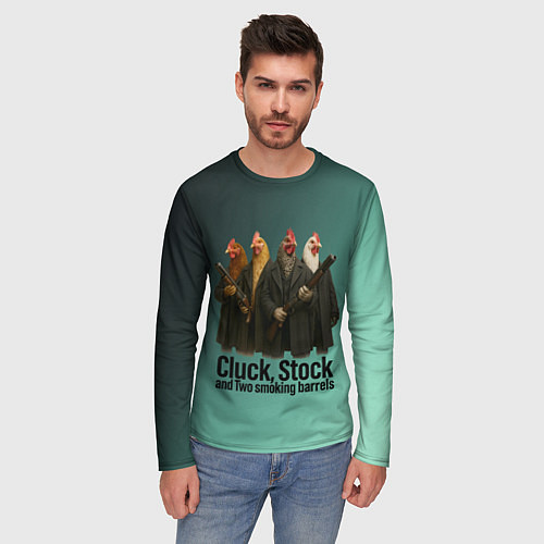 Мужской лонгслив Петухи - карты деньги два ствола / 3D-принт – фото 3