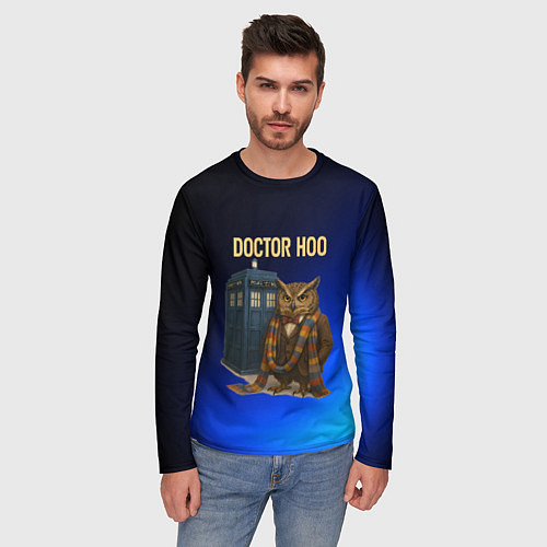 Мужской лонгслив Doctor Hoo сова у телефонной будки / 3D-принт – фото 3