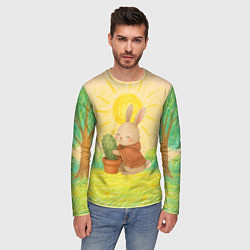 Лонгслив мужской Заяц обнимает кактус, цвет: 3D-принт — фото 2