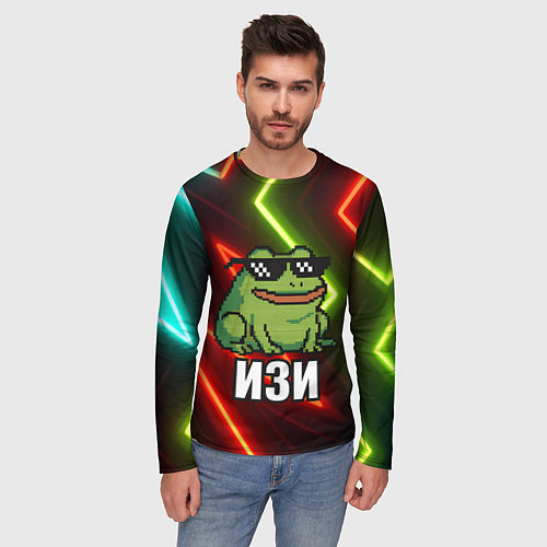 Мужской лонгслив Изи - лягушка мем в пиксельных очках / 3D-принт – фото 3