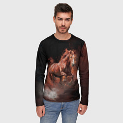 Лонгслив мужской Коричневая лошадь в прыжке, цвет: 3D-принт — фото 2