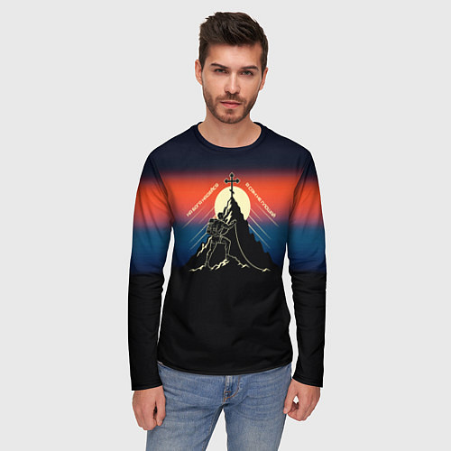 Мужской лонгслив На бога надейся сине-красный арт / 3D-принт – фото 3