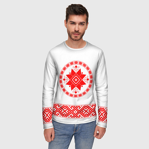 Мужской лонгслив Славянская вышиванка узорная / 3D-принт – фото 3