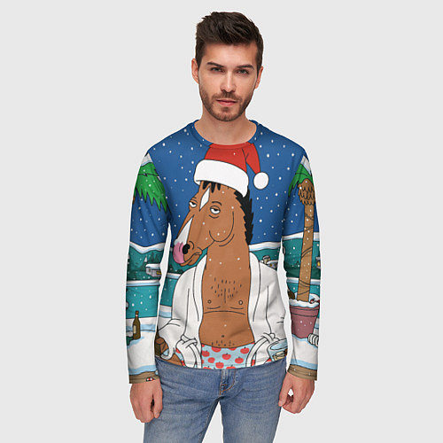 Мужской лонгслив Новогодний Конь Боджек / 3D-принт – фото 3