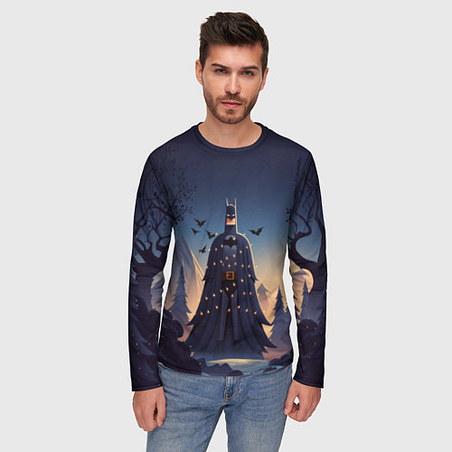 Мужской лонгслив Новогодний Бэтмен / 3D-принт – фото 3
