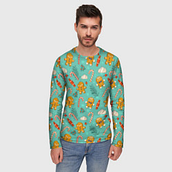 Лонгслив мужской Новогодний паттерн печенье с конфетами, цвет: 3D-принт — фото 2