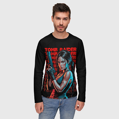 Мужской лонгслив Lara Croft с пистолетом / 3D-принт – фото 3