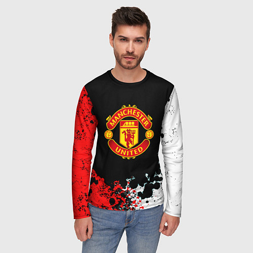 Мужской лонгслив Манчестер Юнайтед краски абстрактные / 3D-принт – фото 3