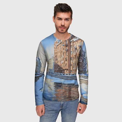 Мужской лонгслив Зимний Санкт-Петербург / 3D-принт – фото 3