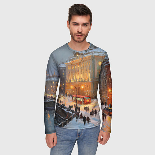 Мужской лонгслив Предновогодний Санкт-Петербург / 3D-принт – фото 3