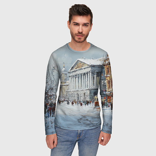 Мужской лонгслив Зимний Питер красками / 3D-принт – фото 3