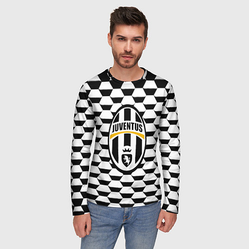 Мужской лонгслив Juventus геометрия черно белая / 3D-принт – фото 3