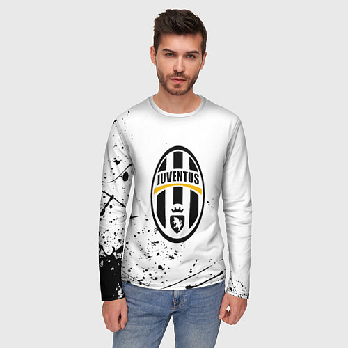 Мужской лонгслив Ювентус черные краски всплеск / 3D-принт – фото 3