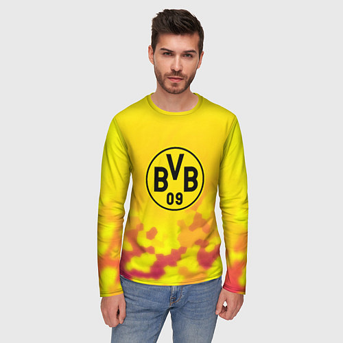 Мужской лонгслив Borussia камуфляж желтый текстура / 3D-принт – фото 3