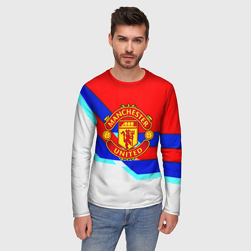 Мужской лонгслив Манчестер Юнайтед полосы геометрия / 3D-принт – фото 3