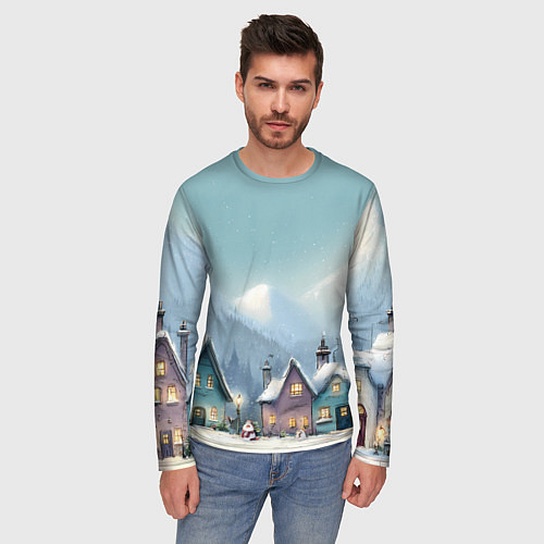 Мужской лонгслив Новогодние дома / 3D-принт – фото 3