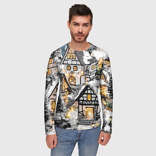 Мужской лонгслив Объемные новогодние дома / 3D-принт – фото 3