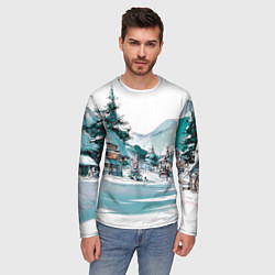 Лонгслив мужской Дома и елки - Новый год, цвет: 3D-принт — фото 2