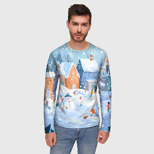 Мужской лонгслив Предновогодний день во дворе / 3D-принт – фото 3