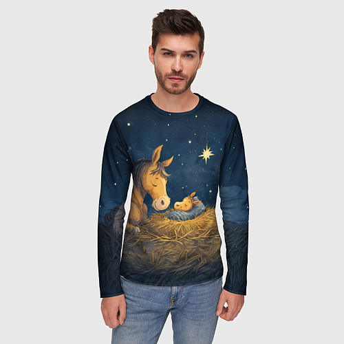 Мужской лонгслив Лошадка спит с жеребенком / 3D-принт – фото 3