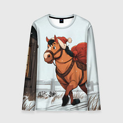Лонгслив мужской Лошадка везет новогодние подарки, цвет: 3D-принт